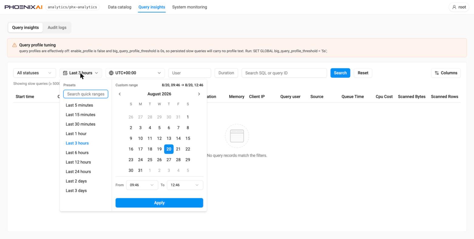Query insights, range picker