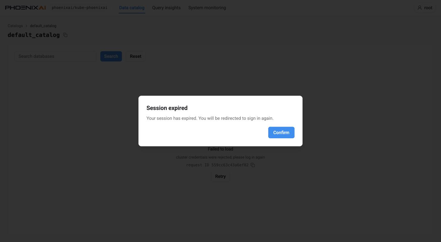Cluster Console after the signed-in user's password changed in the cluster
