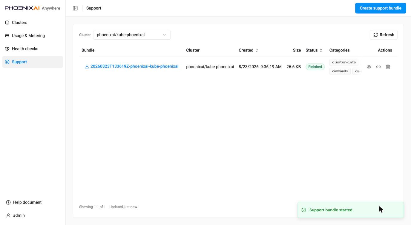 Support bundles — one finished bundle, 26.6 KB