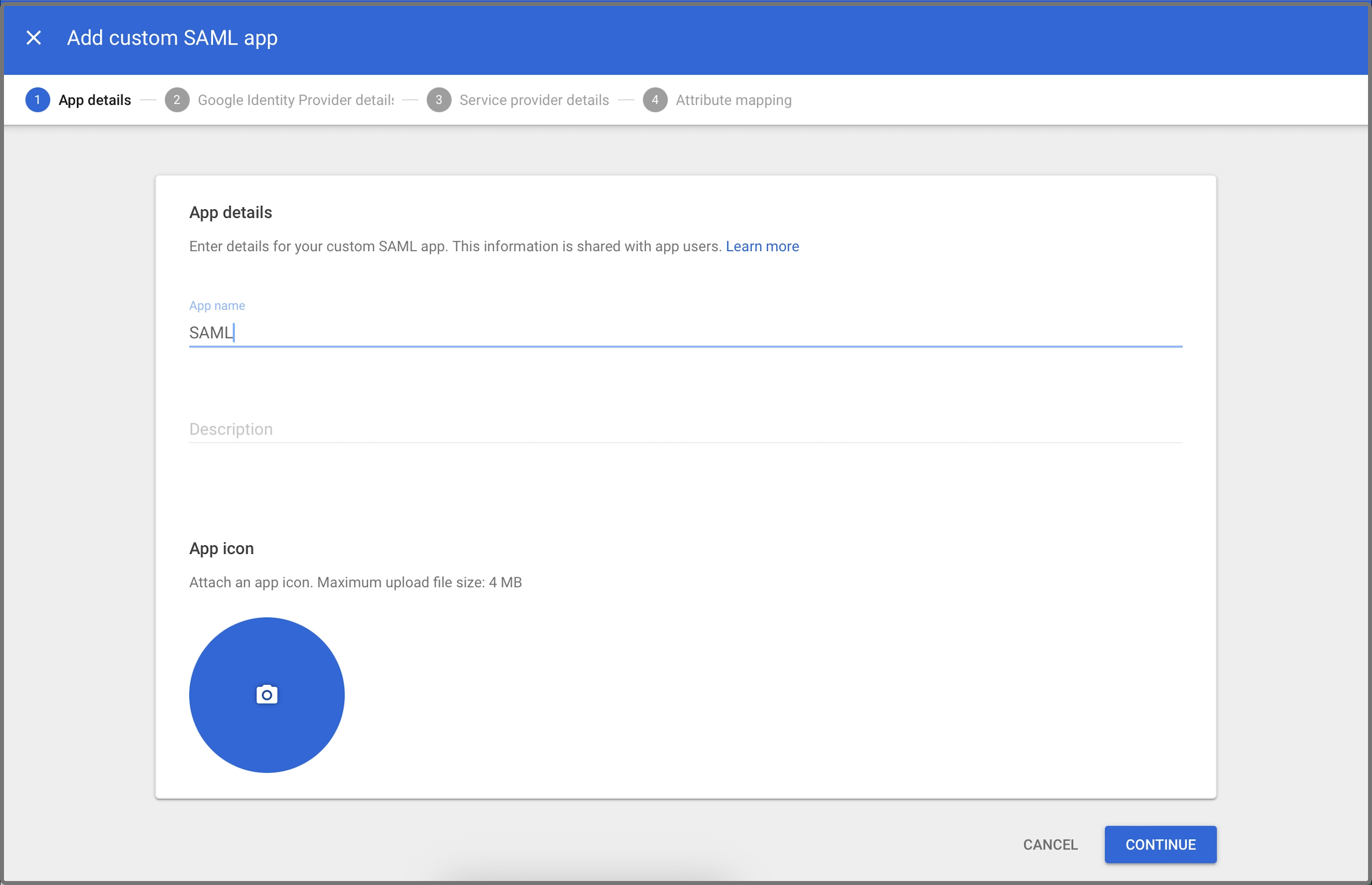 Google SAML - App details