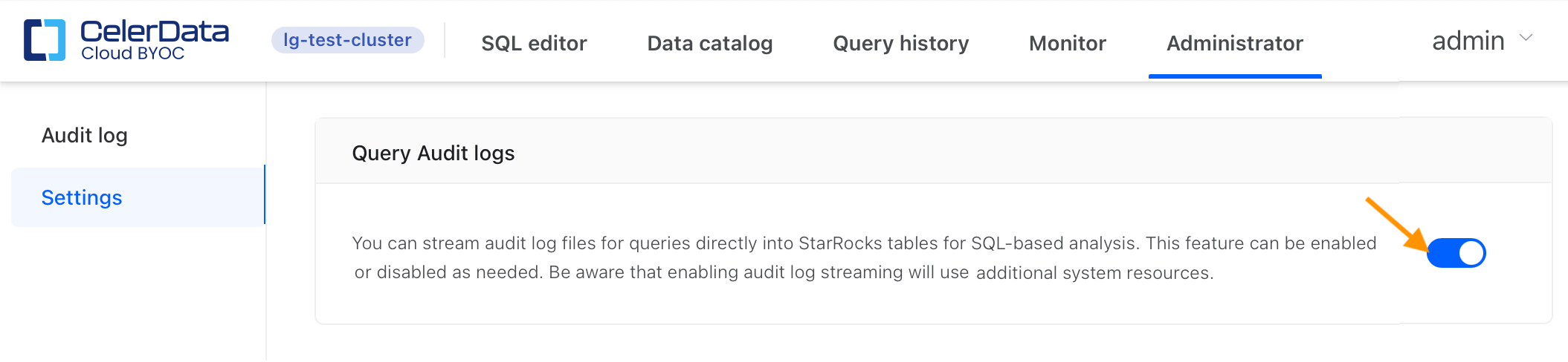 audit log toggle
