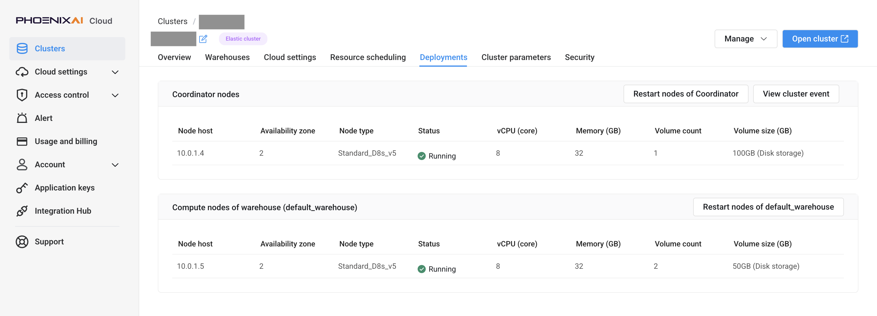 View Clusters - Deployments - Elastic cluster