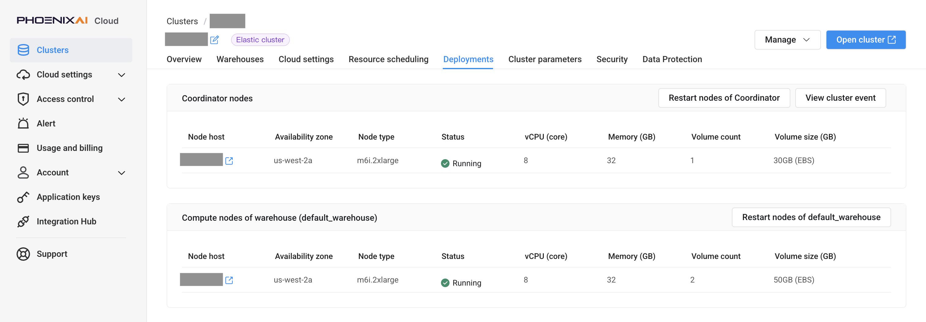 View Clusters - Deployments - Elastic cluster