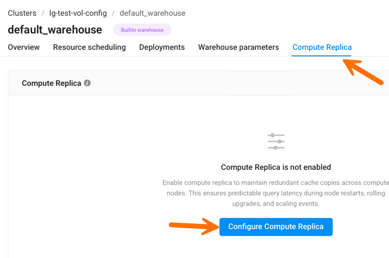 Compute Replica tab — not enabled