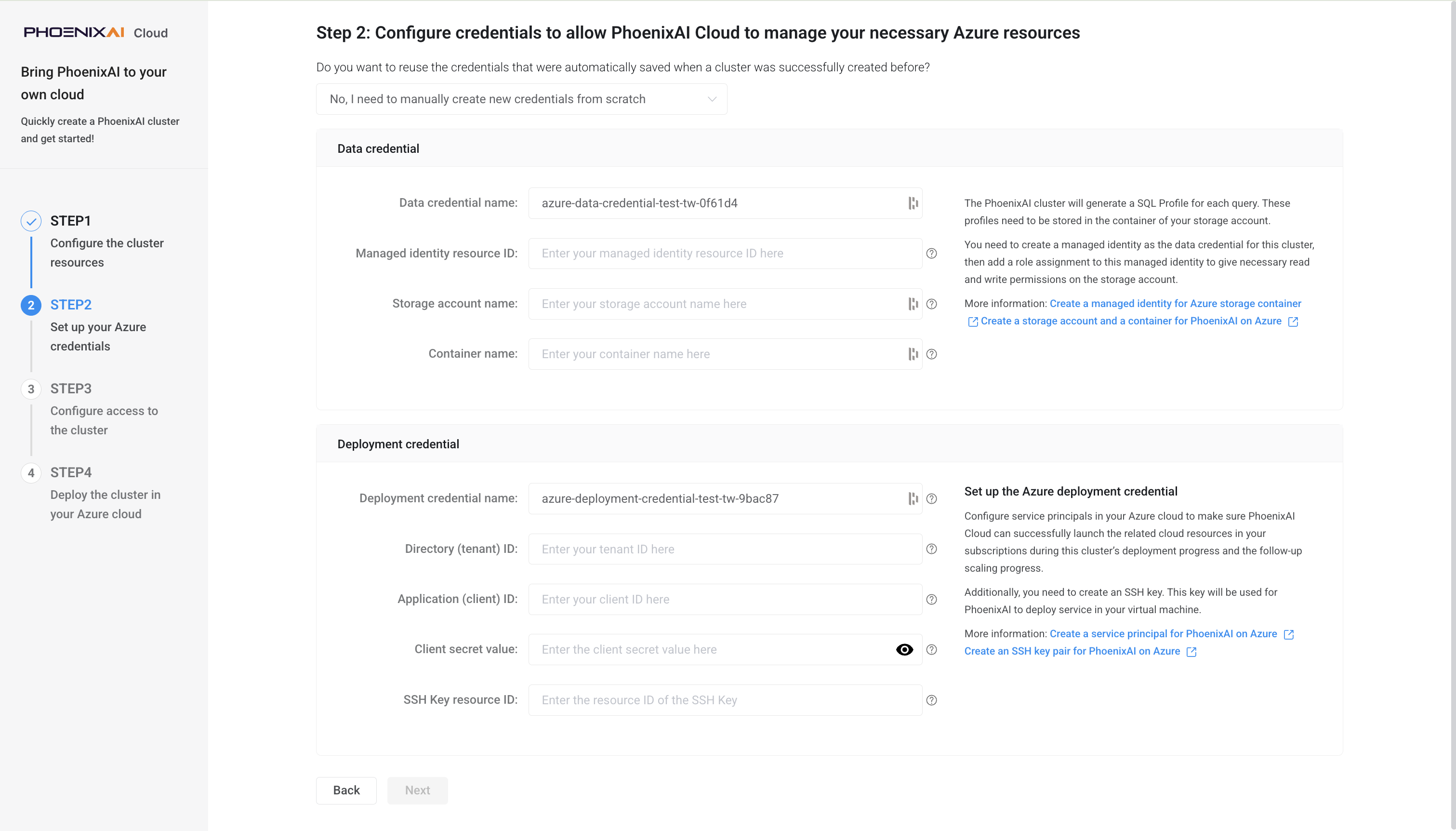 STEP 2: Set up your Azure credentials - Create new credentials