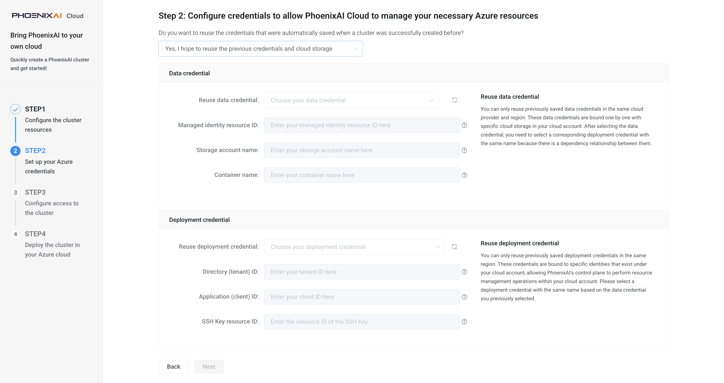 STEP 2: Set up your Azure credentials - Select existing credentials