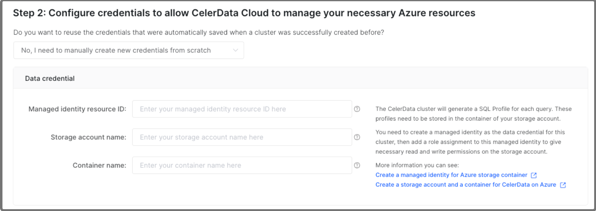 Create Cluster - Step 2 - Storage Account and Container