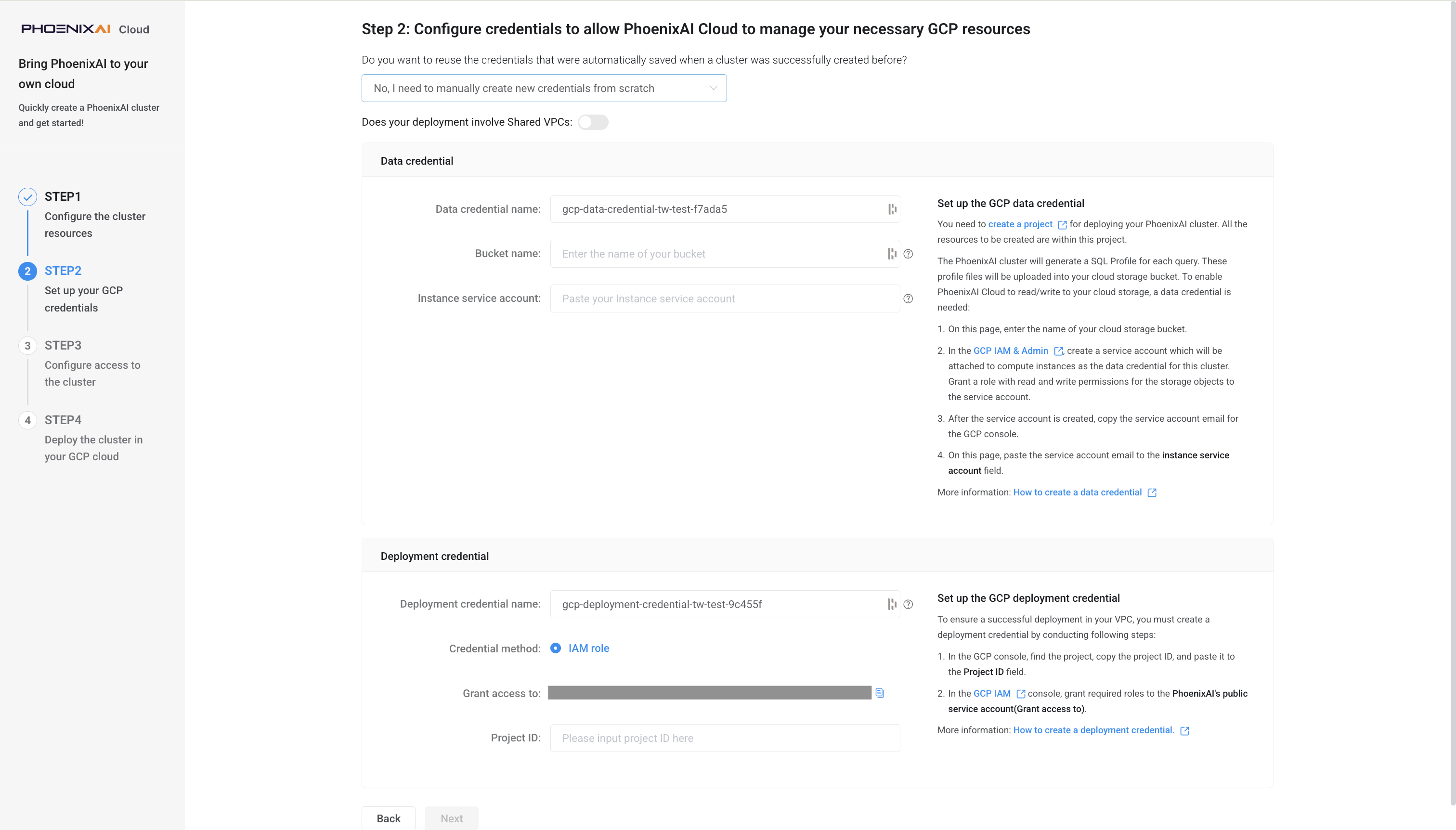 STEP 2: Set up your GCP credentials - Create new credentials