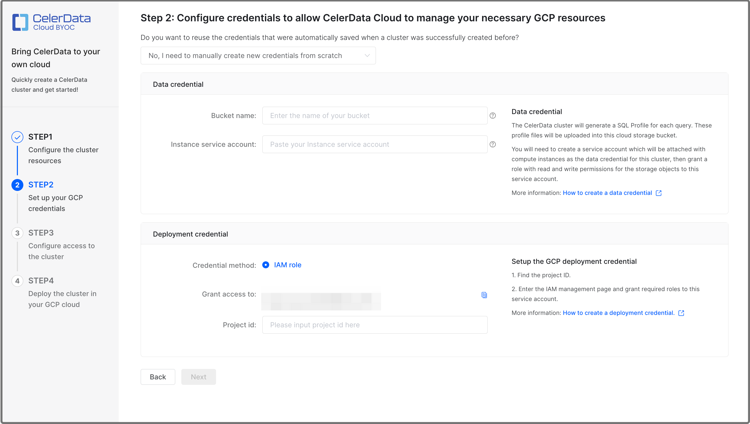 STEP 2: Set up your GCP credentials - Create new credentials
