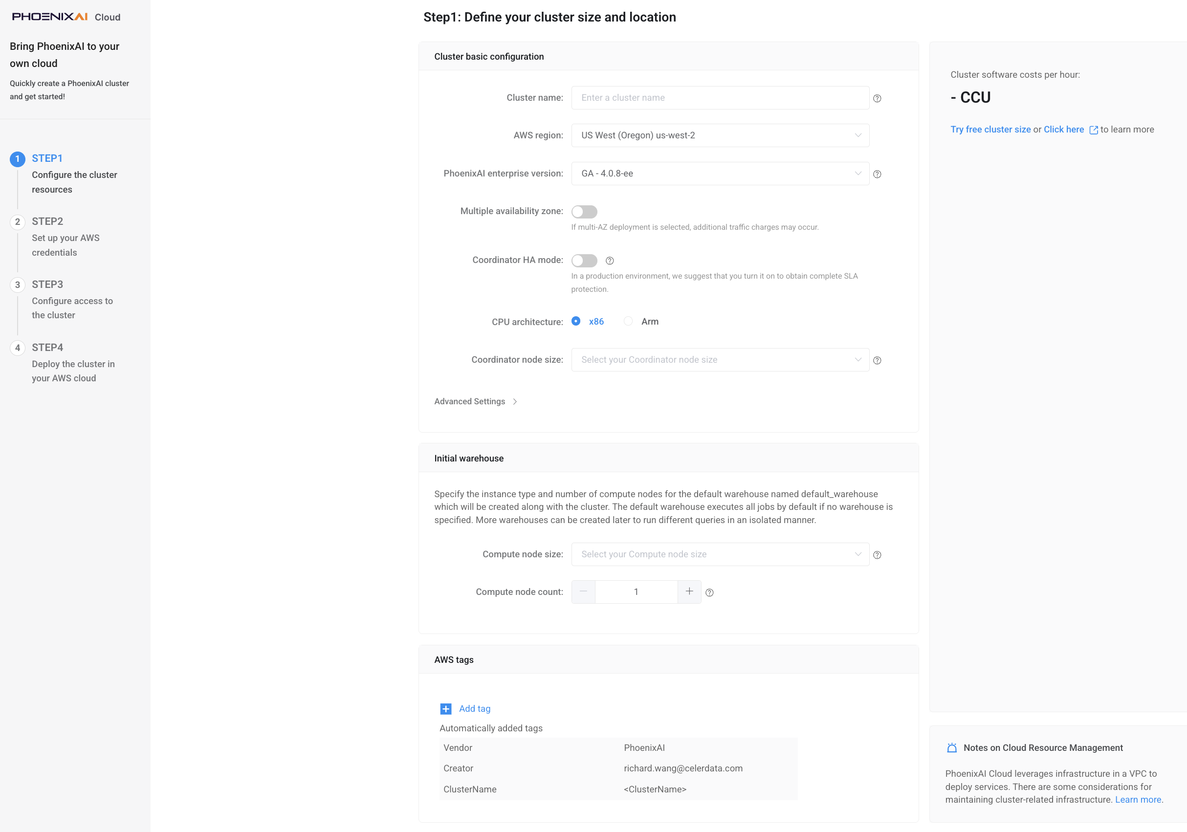 Create Cluster - Step 1 - Elastic Cluster