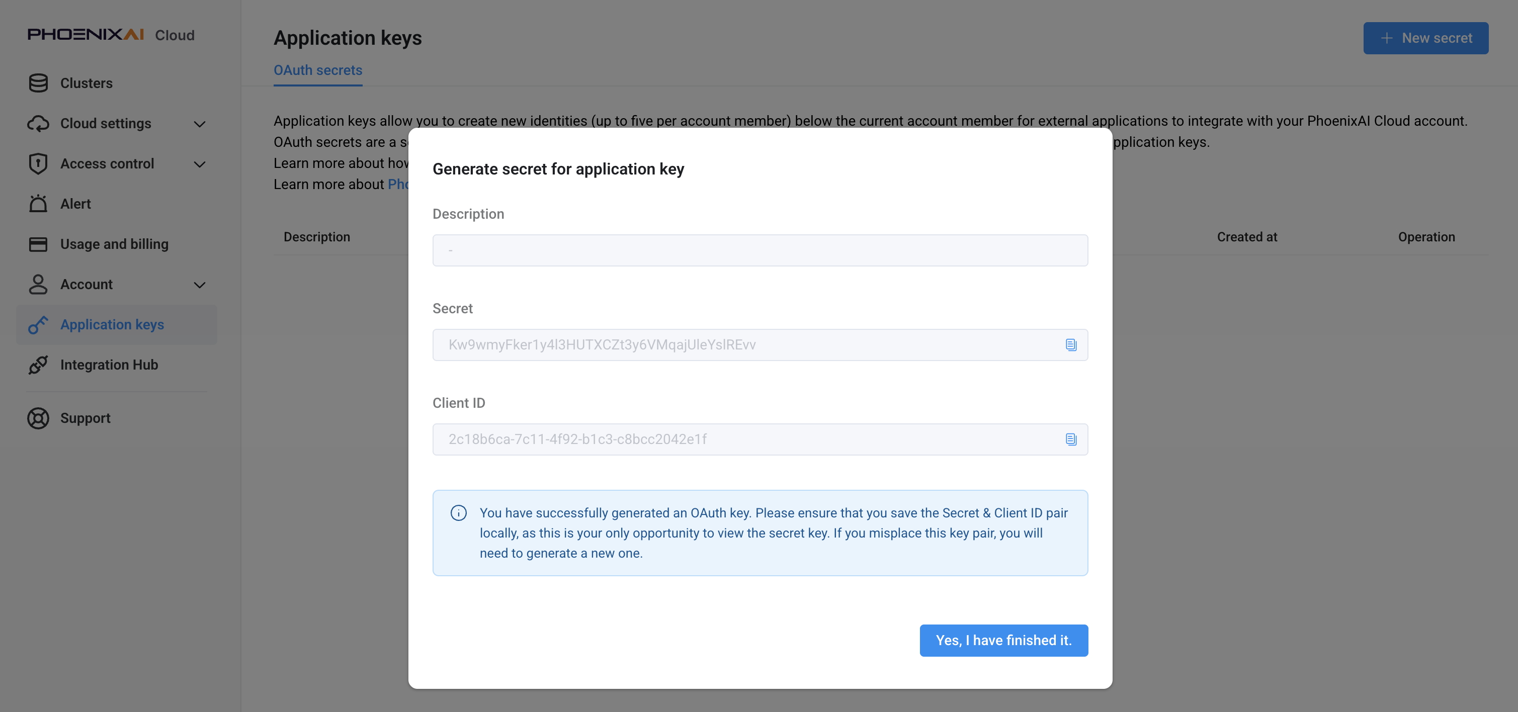 Create an application key