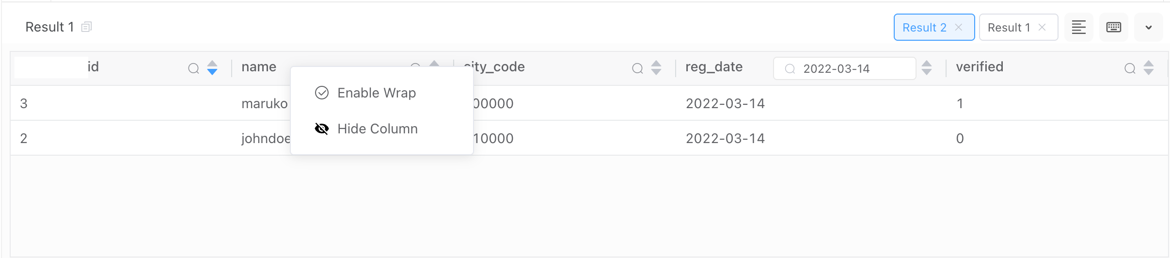 Query result area4