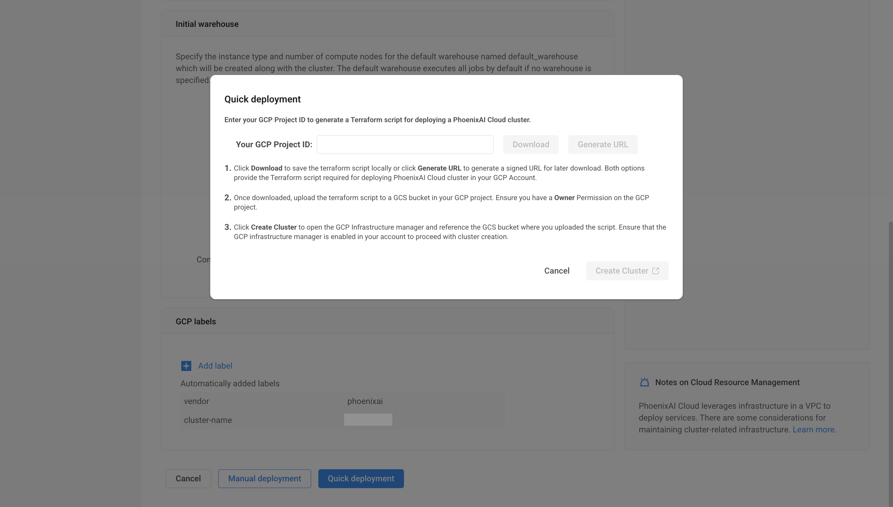 Quick Deployment Dialog Box