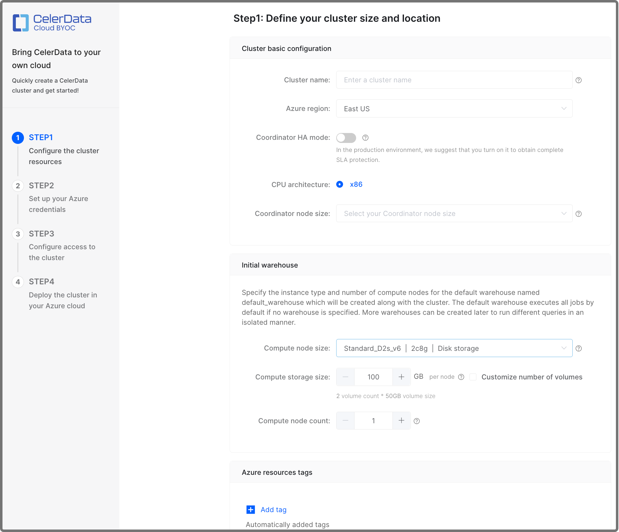 Create Cluster - Step 1 - Elastic Cluster