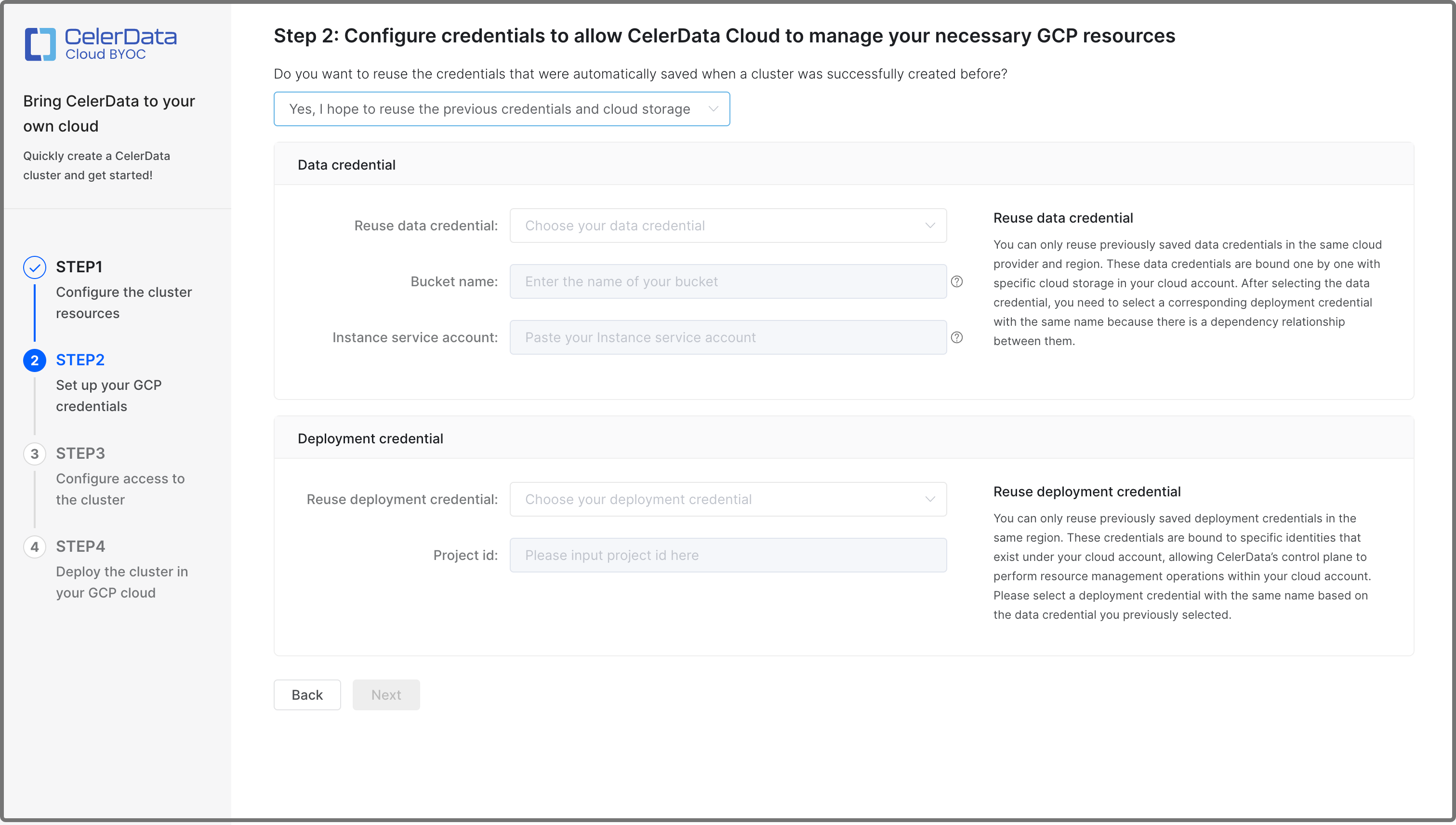 STEP 2: Set up your GCP credentials - Create new credentials