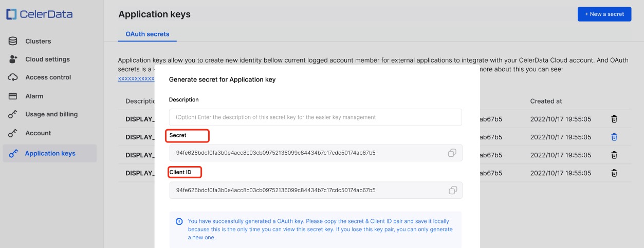 アプリケーションキーを作成する