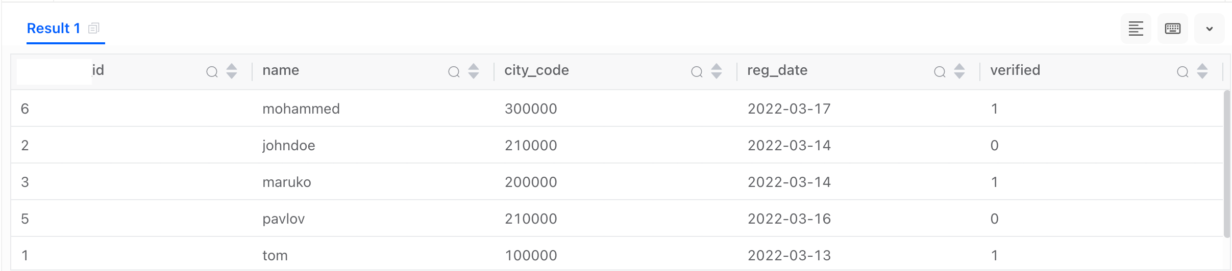 Query result area2